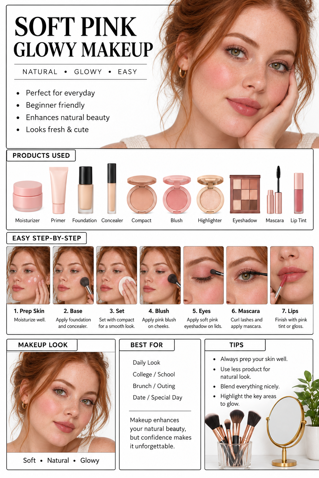 Soft pink glow: a light everyday makeup routine